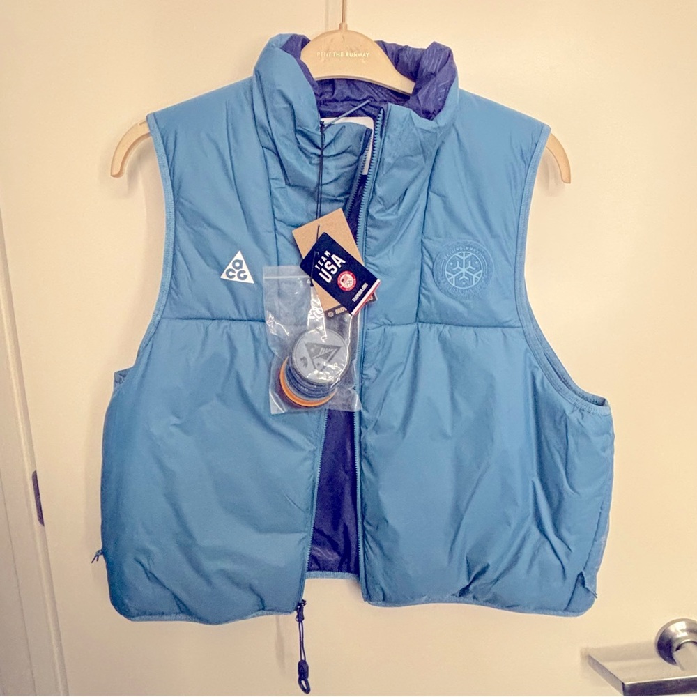 NWT Nike Team USA Beijing Olympic Blue Thermal Vest with Removable Patches XL